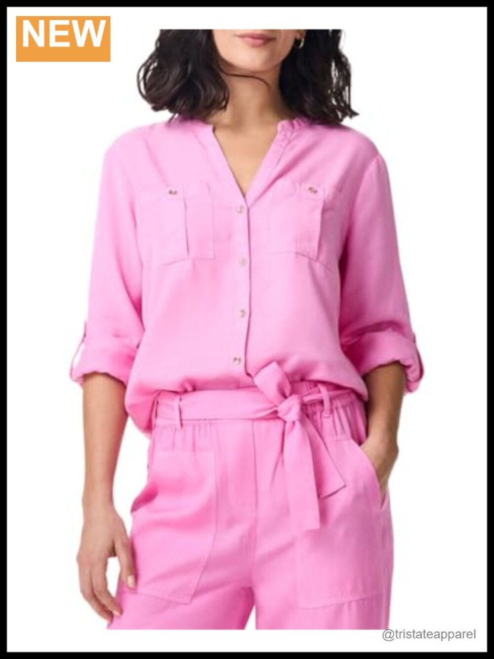 NIC+ZOE Drapey Utility Shirt Womens Long Sleeve Button Down Tencel Lyocell